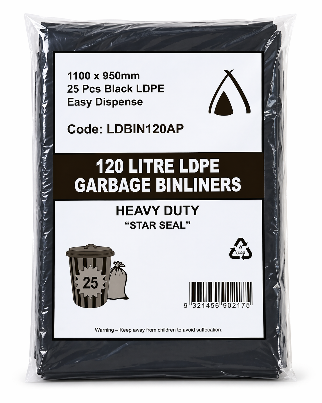 Garbage Bags Heavy Duty 120L Black (100 Bags Carton)