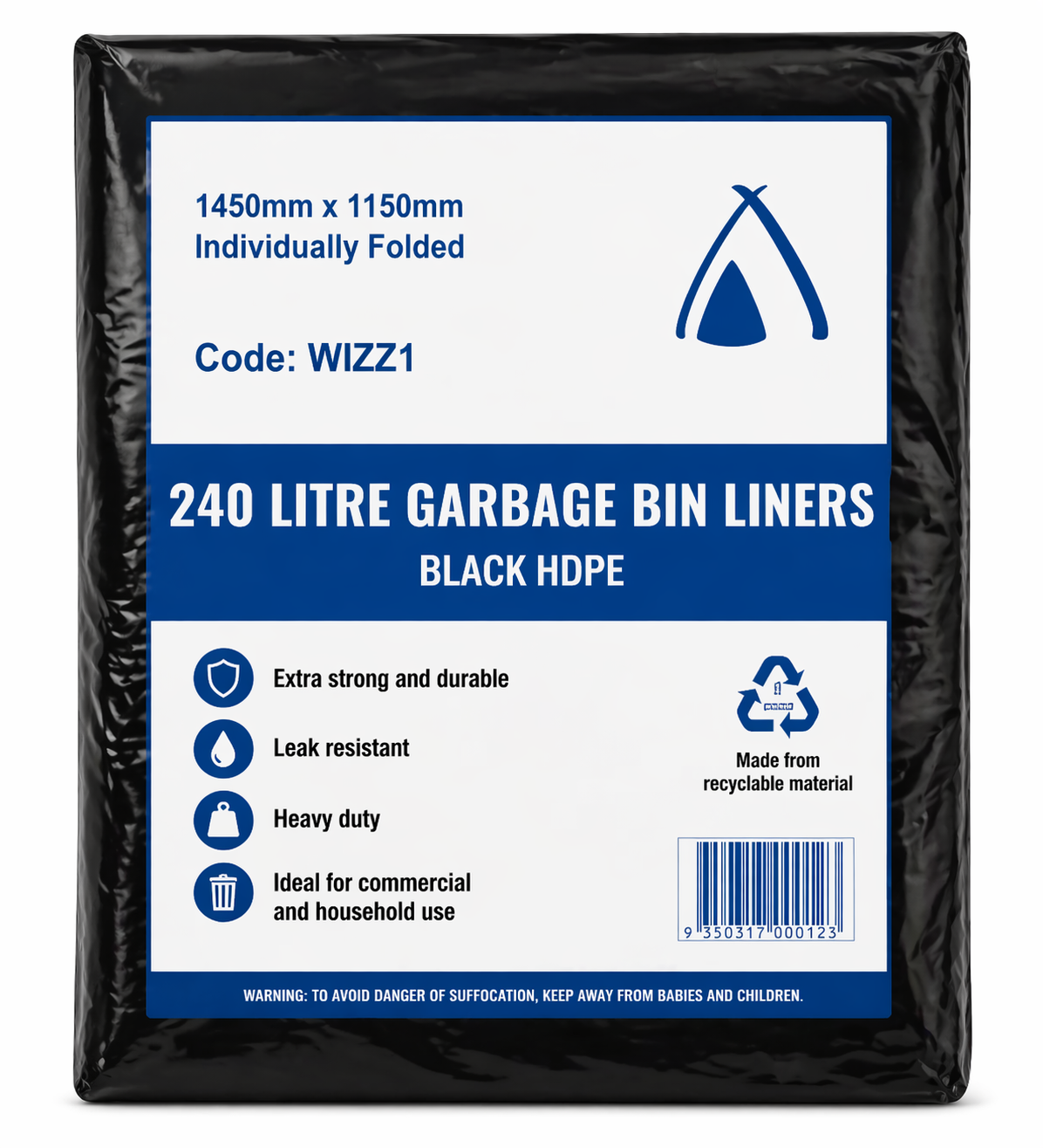 Garbage Bags 240L Black HDPE Star Seal